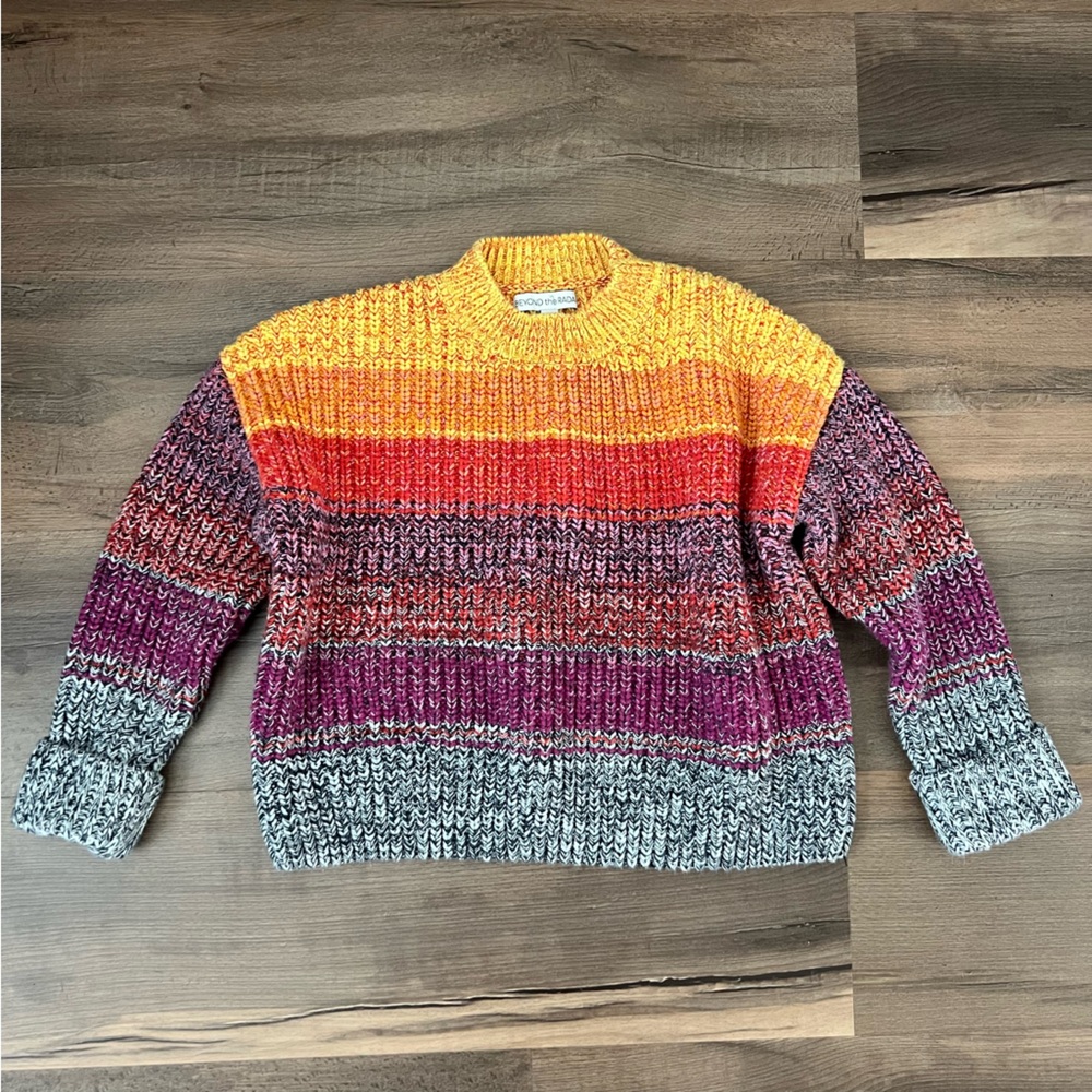 Beyond the Radar Multicolor Chunky Knit Sweater Cuffed Sleeve Size Medium